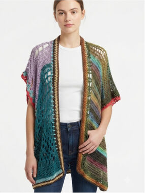 Handmade Boho Knit Crochet Cardigan Wearable Art Multicolor Fall Sweater